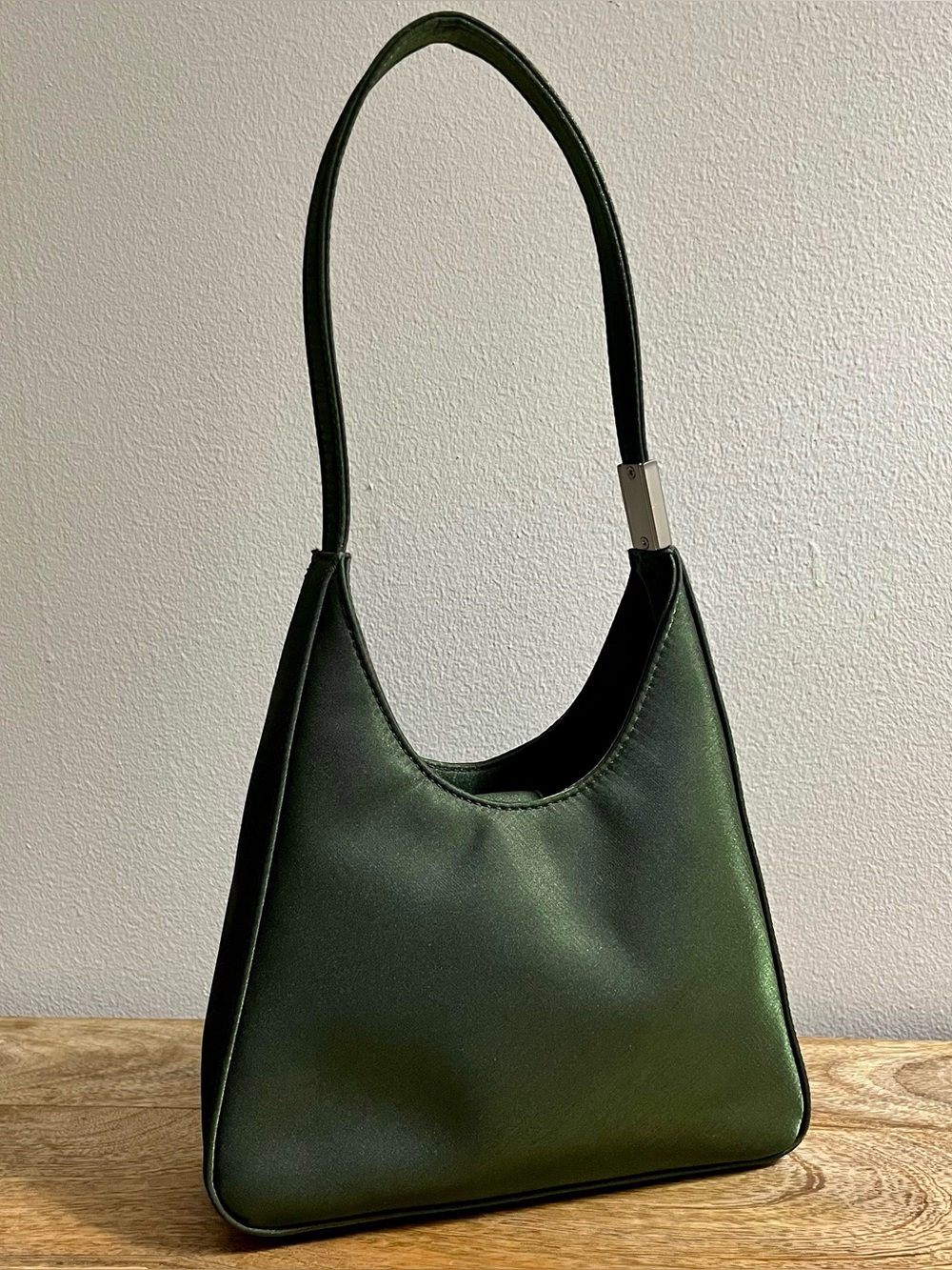 Y2K Fiorelli Dark Green Satin Mini Baguette Bag